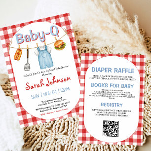 Invitation Fête bébé tout-en-un Baby-Q Gingham Rouge