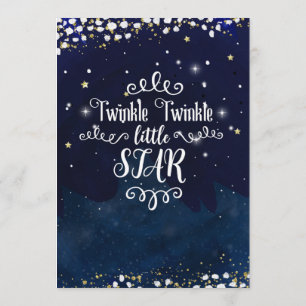 Invitation Fête bébé Twinkle Little Star Bleu Or Etincelant