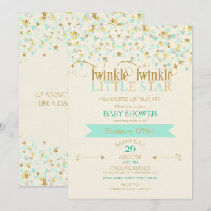 Invitation Fête bébé Twinkle Little Star Or & Menthe