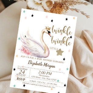 Invitation Fête Bébé Twinkle Twinkle, Fleurs de Cygne