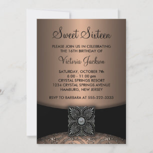 Invitation Fête Black Damask Black Sweet Sixteen