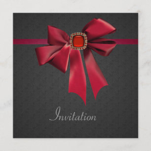 Invitation Fête Black en Toutes Occasions avec un Nœud Rouge
