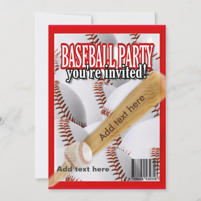 Invitation Fête blanche et rouge du Baseball (Devant)
