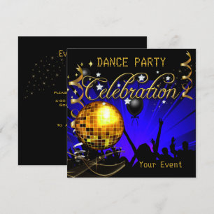 Invitation Fête Bleu Or Soirée Dansante Boule Disco