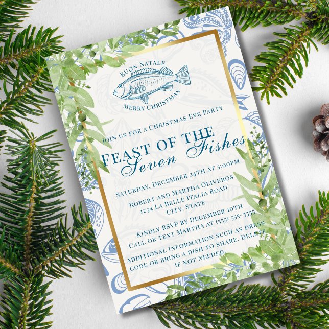 Invitation Fête bleue moderne des 7 Poissons fête de Noël (Créateur téléchargé)