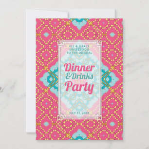 Invitation Fête Boho Chic de verres Dîner Rose sarcelle Or