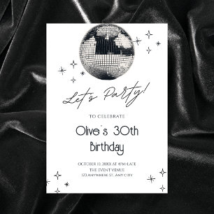Invitation Fête boule disco noir et blanc 