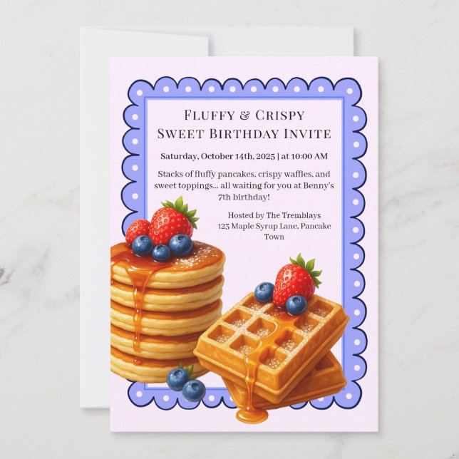 Invitation Fête Brunch Anniversaire | Pancakes & gaufres (Devant)