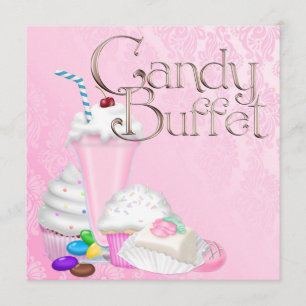 Invitation Fête Buffet de Bonbons Roses