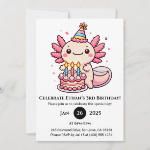 Invitation Fête Cake Axolotl Anniversaire