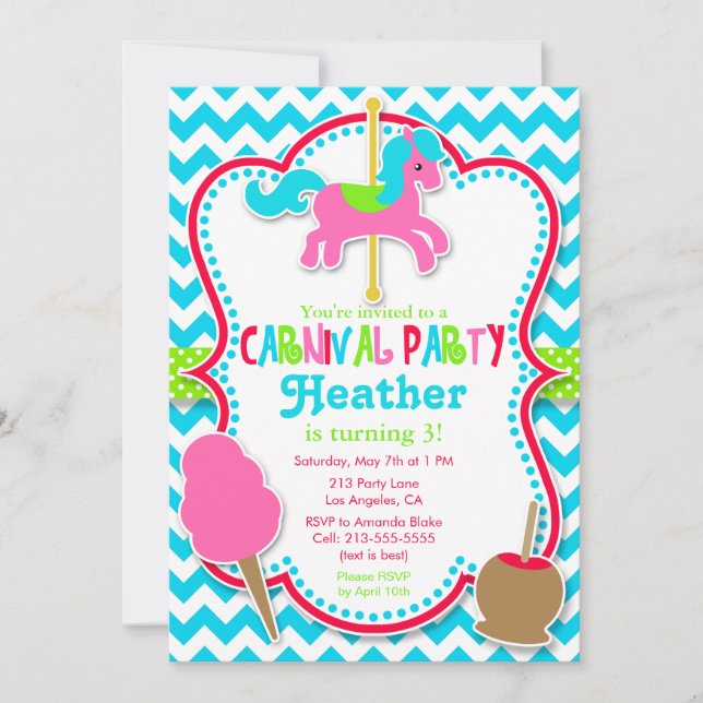 Invitation Fête Carnaval Carousel Horse Anniversaire Invitati (Devant)