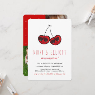 Invitation Fête Cartoon Cool Cerises Jumelles Anniversaire Ph