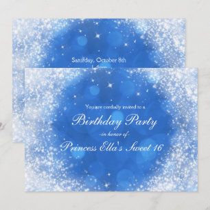 Invitation Fête Cendrillon Étincelle Bleu et Blanc pour Toute
