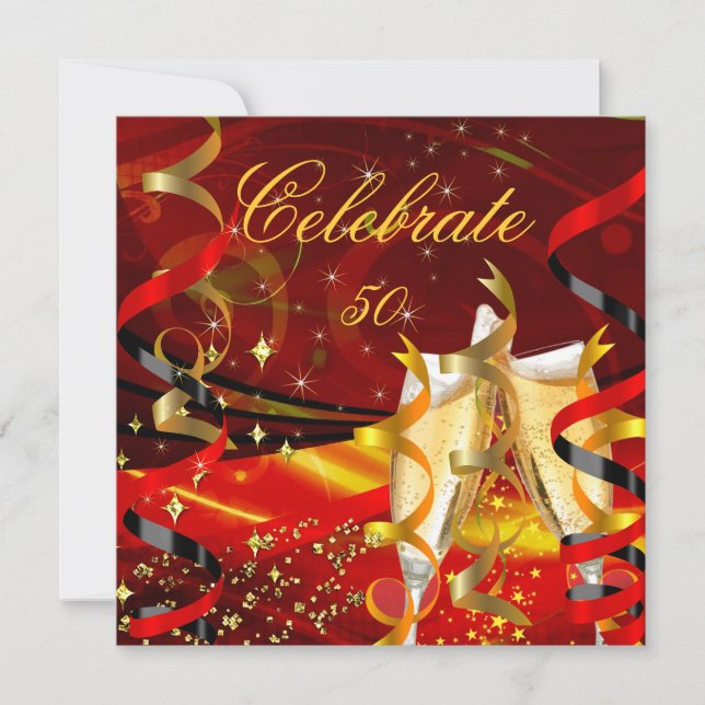 Invitation Fête Champagne Abstraite Red Gold Party 3 (Devant)