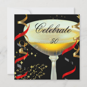 Invitation Fête Champagne Red Gold Black Party