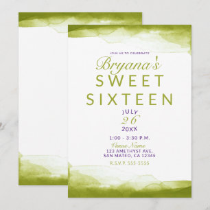 Invitation Fête Chartreuse Verte Aquarelle Chic Douce 16