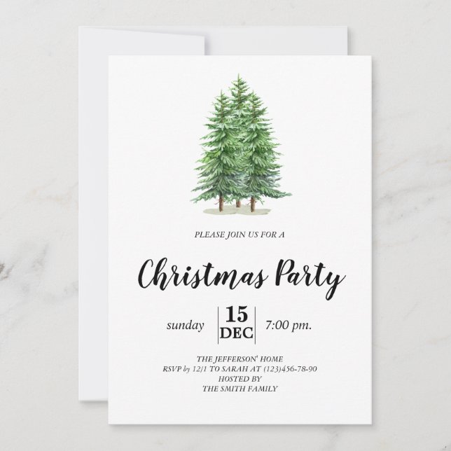 Invitation Fête Chic des pins de Noël (Devant)