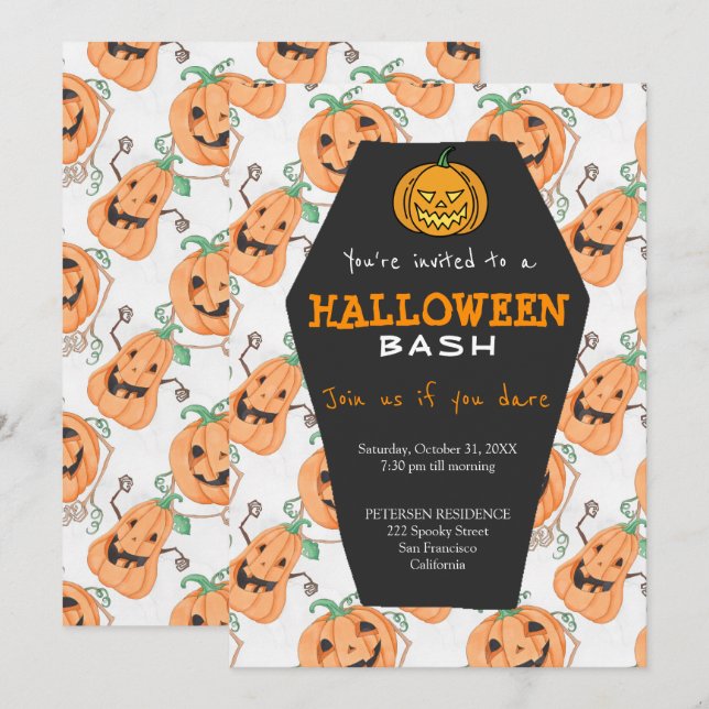 Invitation Fête citrouille d'Halloween orange moderne (Devant / Derrière)