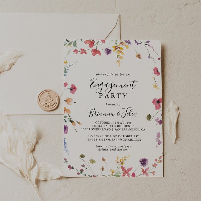 Invitation Fête classique de fiançailles florales sauvages co (Créateur téléchargé)