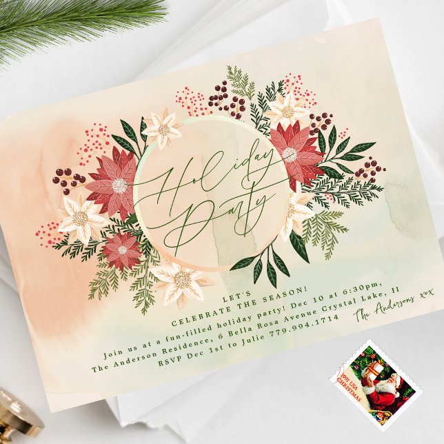 Invitation Fête classique Poinsettia Wreath Splendor (Créateur téléchargé)