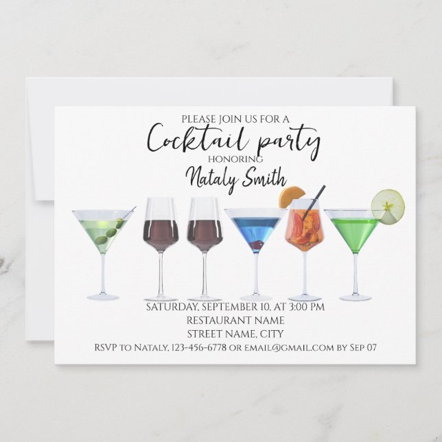 Invitation Fête cocktail aquarelle (Devant)