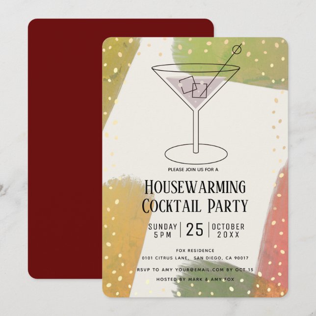 Invitation Fête Cocktail de la couleur d'automne moderne (Devant / Derrière)