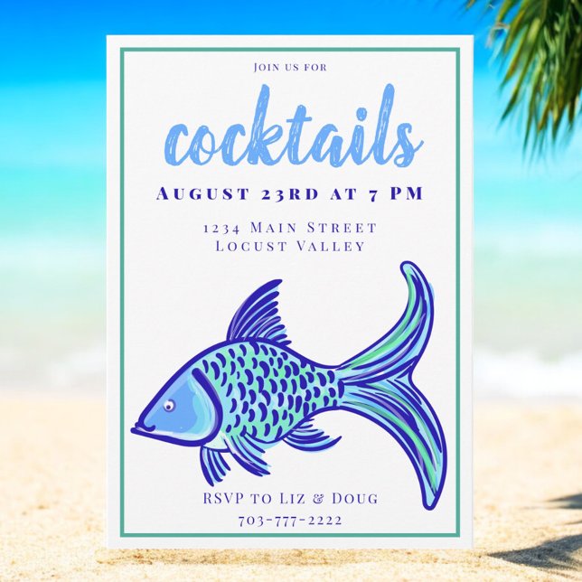 Invitation Fête Cocktail de Poisson Bleu Prépa  (Créateur téléchargé)
