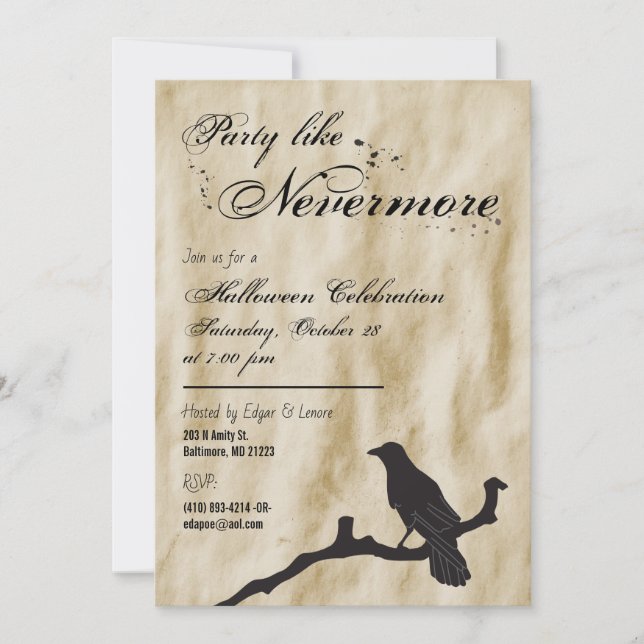 Invitation Fête Comme Nevermore Raven Silhouette Halloween (Devant)