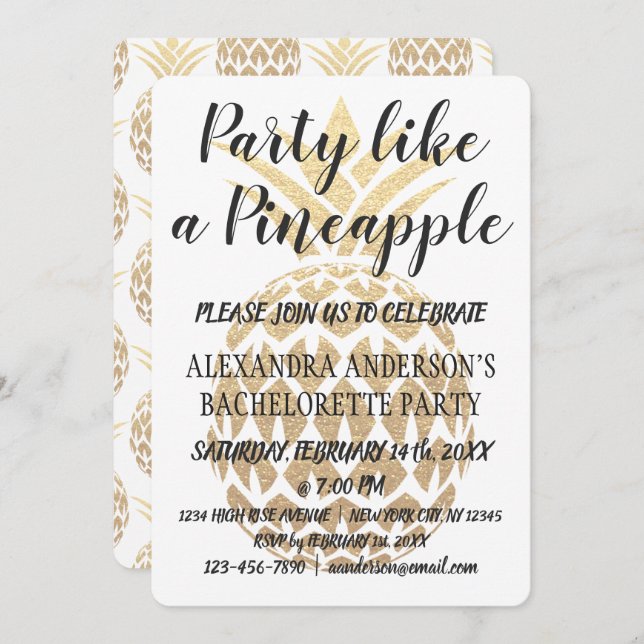 Invitation Fête comme un ananas Bachelorette (Devant / Derrière)