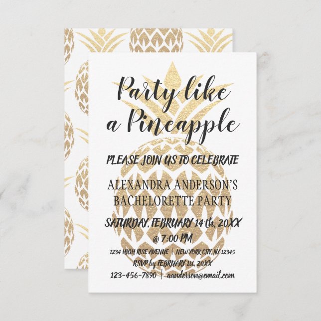 Invitation Fête comme un ananas Bachelorette (Devant / Derrière)