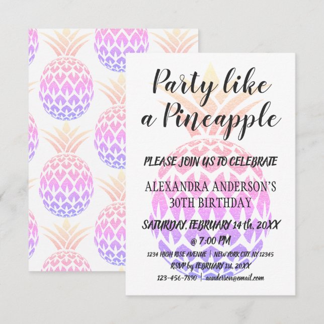 Invitation Fête comme un ananas N'importe quel âge Anniversai (Devant / Derrière)