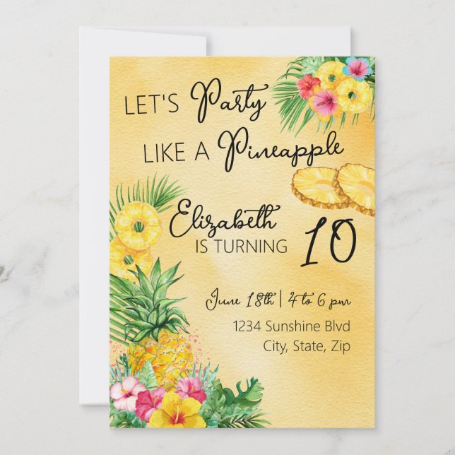 Invitation Fête comme un Anniversaire d'ananas (Devant)