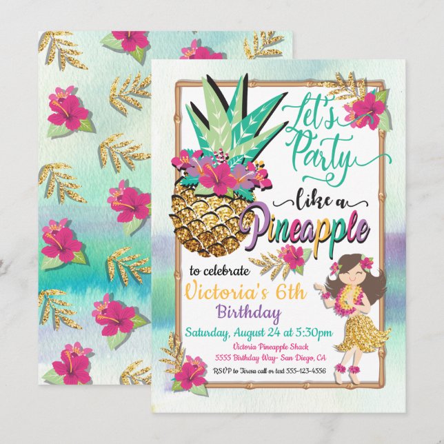 Invitation Fête comme un anniversaire tropical d'ananas (Devant / Derrière)