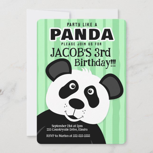Invitation Fête comme un garçon Panda Fille Anniversaire N'im (Devant)