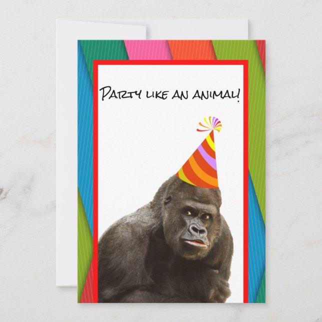 Invitation Fête Comme Un Gorille Animale Avec Anniversaire Ca (Devant)