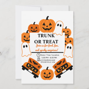 Invitation Fête communautaire Halloween Retro Trunk or Treat 
