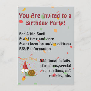 Invitation Fête Confetti Heure ! Escargot