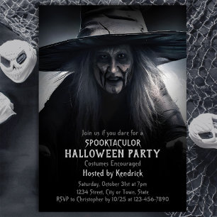 Invitation Fête Costume de sorcière éffrayante Halloween