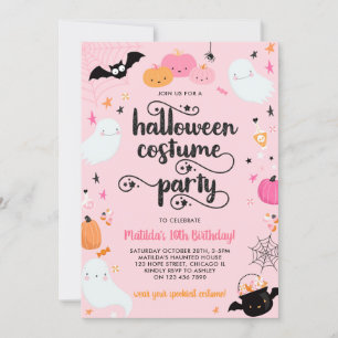 Invitation Fête Costume Halloween rose Fille Éffrayante Anniv