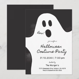 Invitation Fête Costumée Black & White Ghost Halloween
