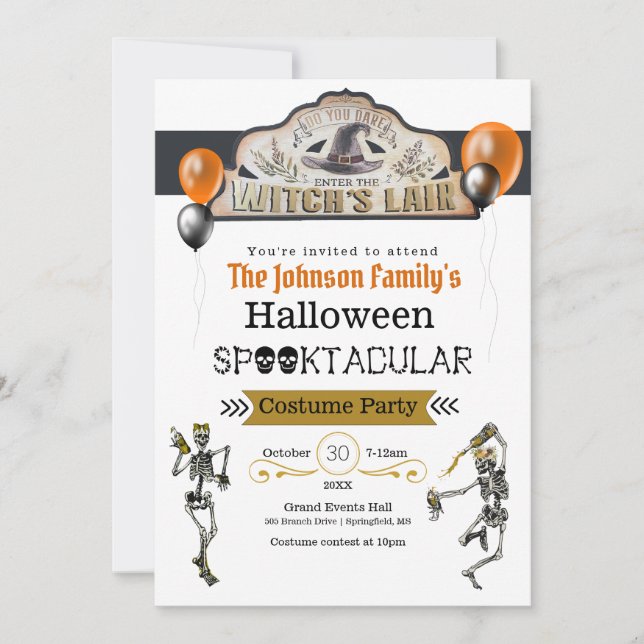 Invitation Fête costumée des sorcières et des squelettes dans (Devant)