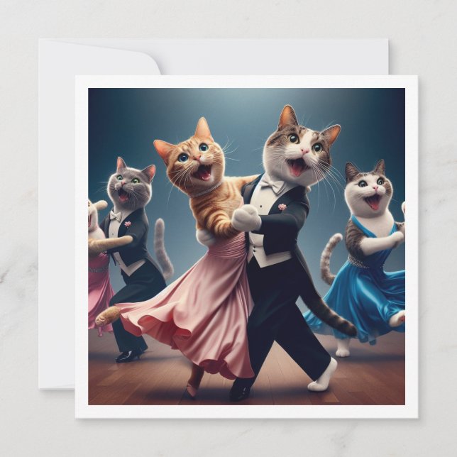 Invitation Fête costumée, Fête de danse de salle de bal, chat (Devant)