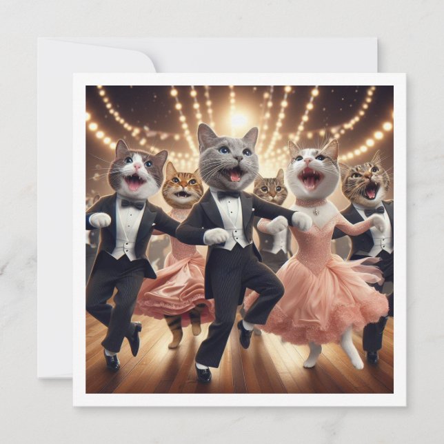 Invitation Fête costumée, Fête de danse de salle de bal, chat (Devant)