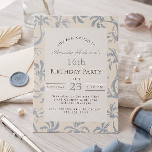 Invitation Fête côtière Dusty Blue d'anniversaire de 16 ans s
