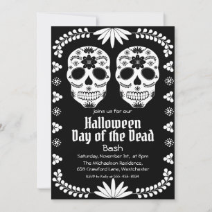 Invitation Fête Crâne de Sucre Mexicain Noir et Blanc