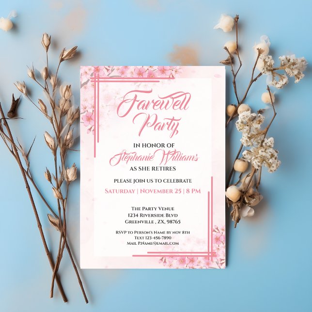 Invitation Fête d'adieu aux femmes Élégante florale rose (Créateur téléchargé)