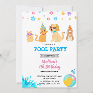 Invitation Fête d'adoption d'animaux au bord de la piscine