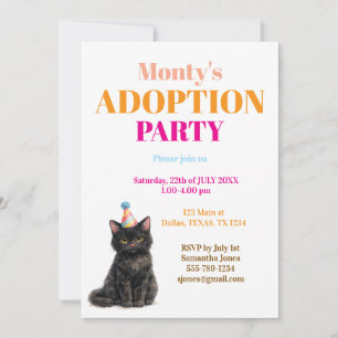 Invitation Fête d'adoption Jour de prise Chat noir Animal de