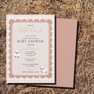 Invitation Fête d'animaux de ferme d'agneaux Fille rose Baby 