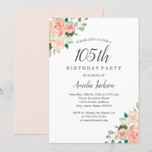Invitation Fête d'anniversaire 105 ans Fleur aquarelle Teint
